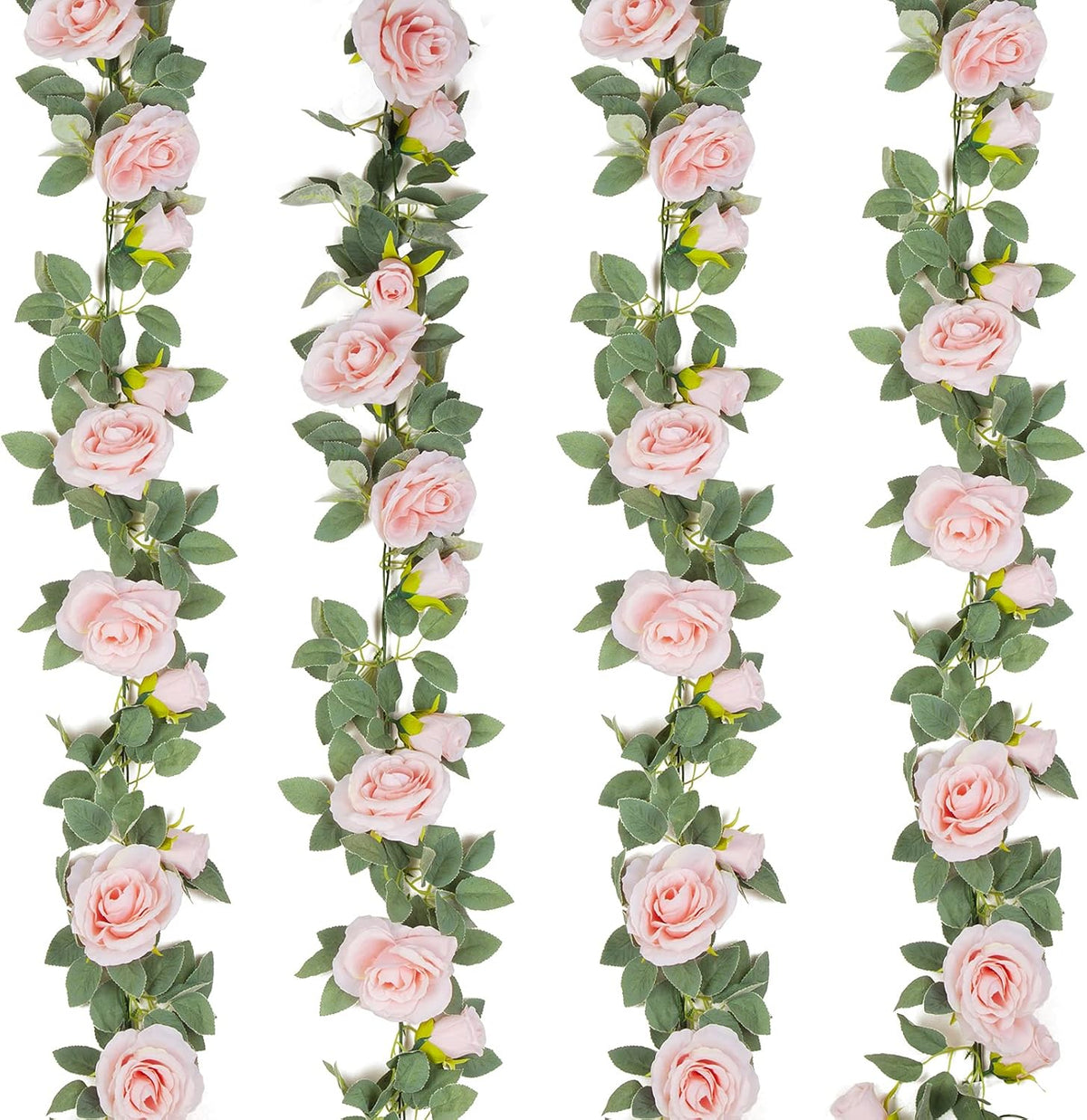 4Pcs(26 FT) Artificial Rose Vine Fake Flower Garland Fake Silk Rose Hanging Vine for Wedding Party Background Arch Garden Background Decoration (Pink)