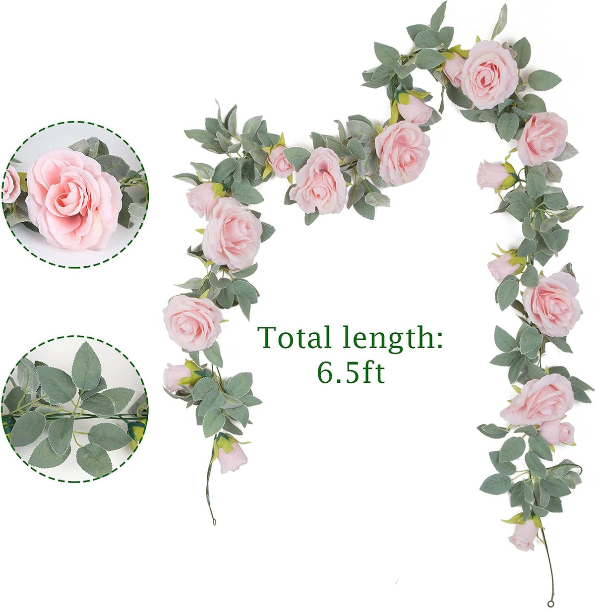 4Pcs(26 FT) Artificial Rose Vine Fake Flower Garland Fake Silk Rose Hanging Vine for Wedding Party Background Arch Garden Background Decoration (Pink)