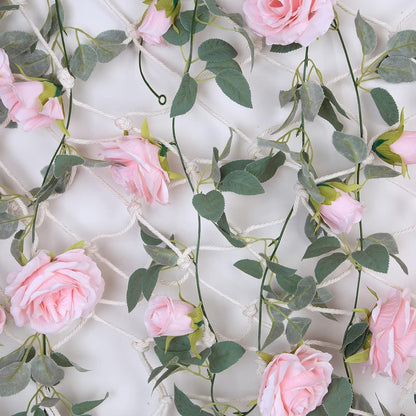 4Pcs(26 FT) Artificial Rose Vine Fake Flower Garland Fake Silk Rose Hanging Vine for Wedding Party Background Arch Garden Background Decoration (Pink)