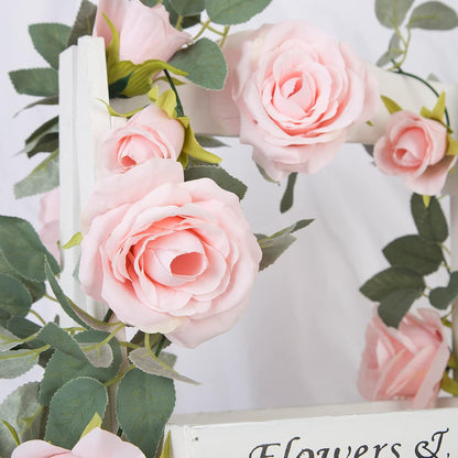 4Pcs(26 FT) Artificial Rose Vine Fake Flower Garland Fake Silk Rose Hanging Vine for Wedding Party Background Arch Garden Background Decoration (Pink)