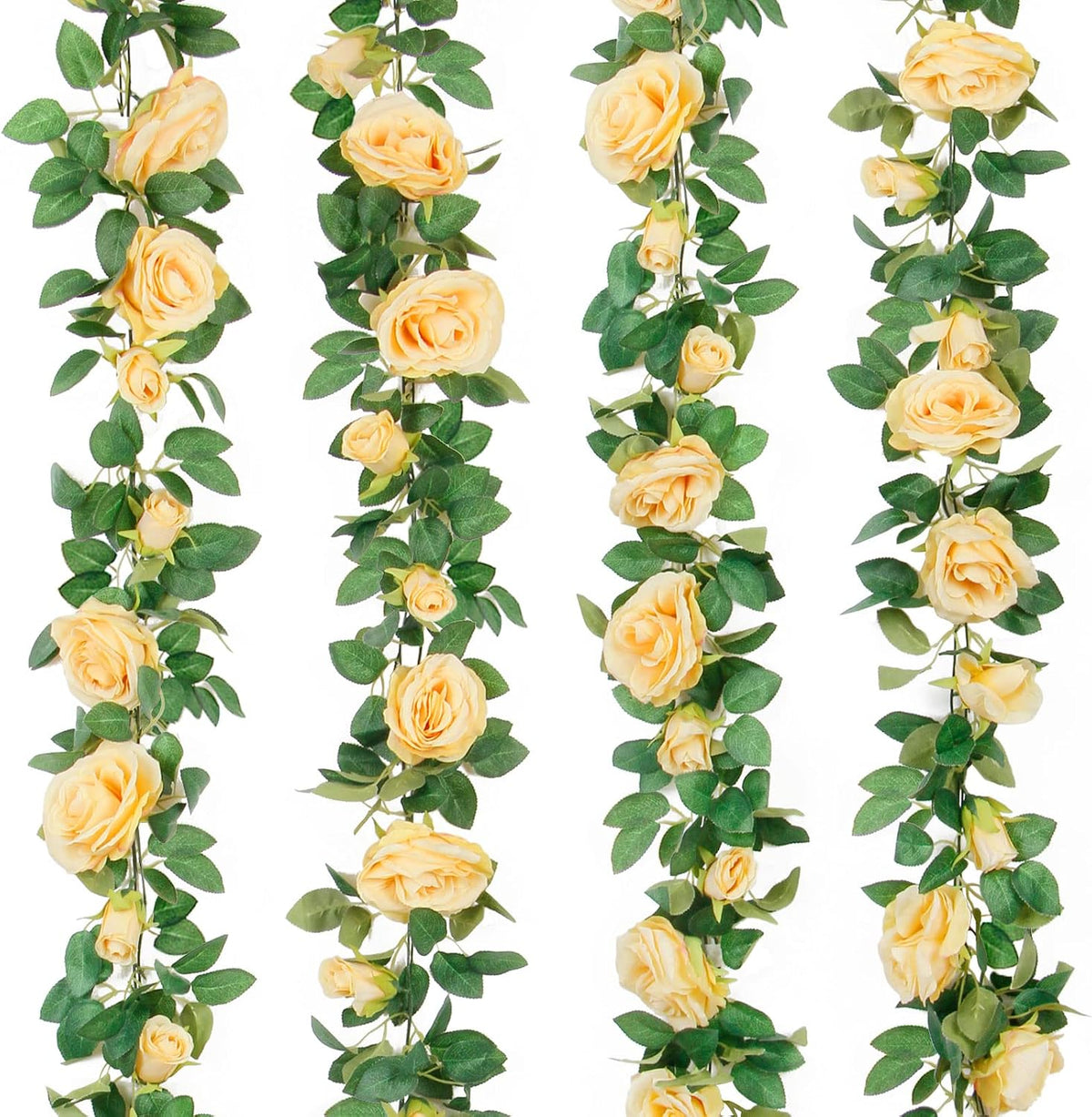 4Pcs(26 FT) Artificial Rose Vine Fake Flower Garland Fake Silk Rose Hanging Vine for Wedding Party Background Arch Garden Background Decoration (Pink)