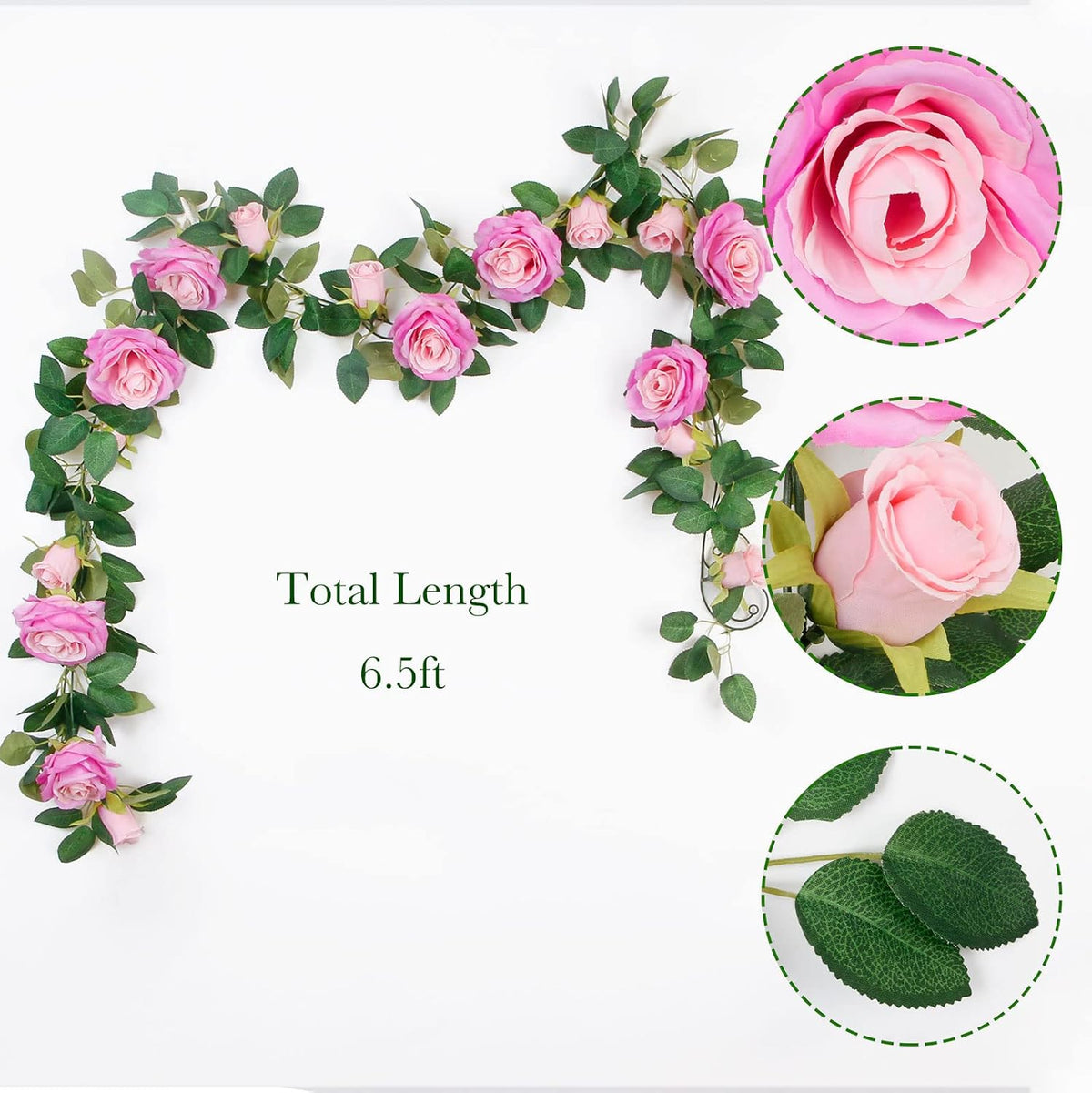 4Pcs(26 FT) Artificial Rose Vine Fake Flower Garland Fake Silk Rose Hanging Vine for Wedding Party Background Arch Garden Background Decoration (Pink)
