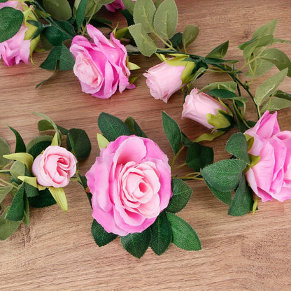 4Pcs(26 FT) Artificial Rose Vine Fake Flower Garland Fake Silk Rose Hanging Vine for Wedding Party Background Arch Garden Background Decoration (Pink)