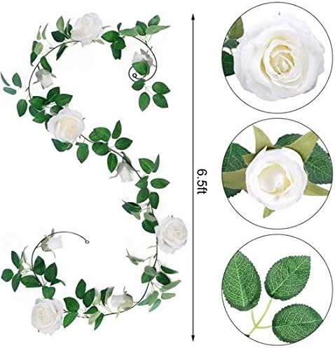 4Pcs(26 FT) Artificial Rose Vine Fake Flower Garland Fake Silk Rose Hanging Vine for Wedding Party Background Arch Garden Background Decoration (Pink)