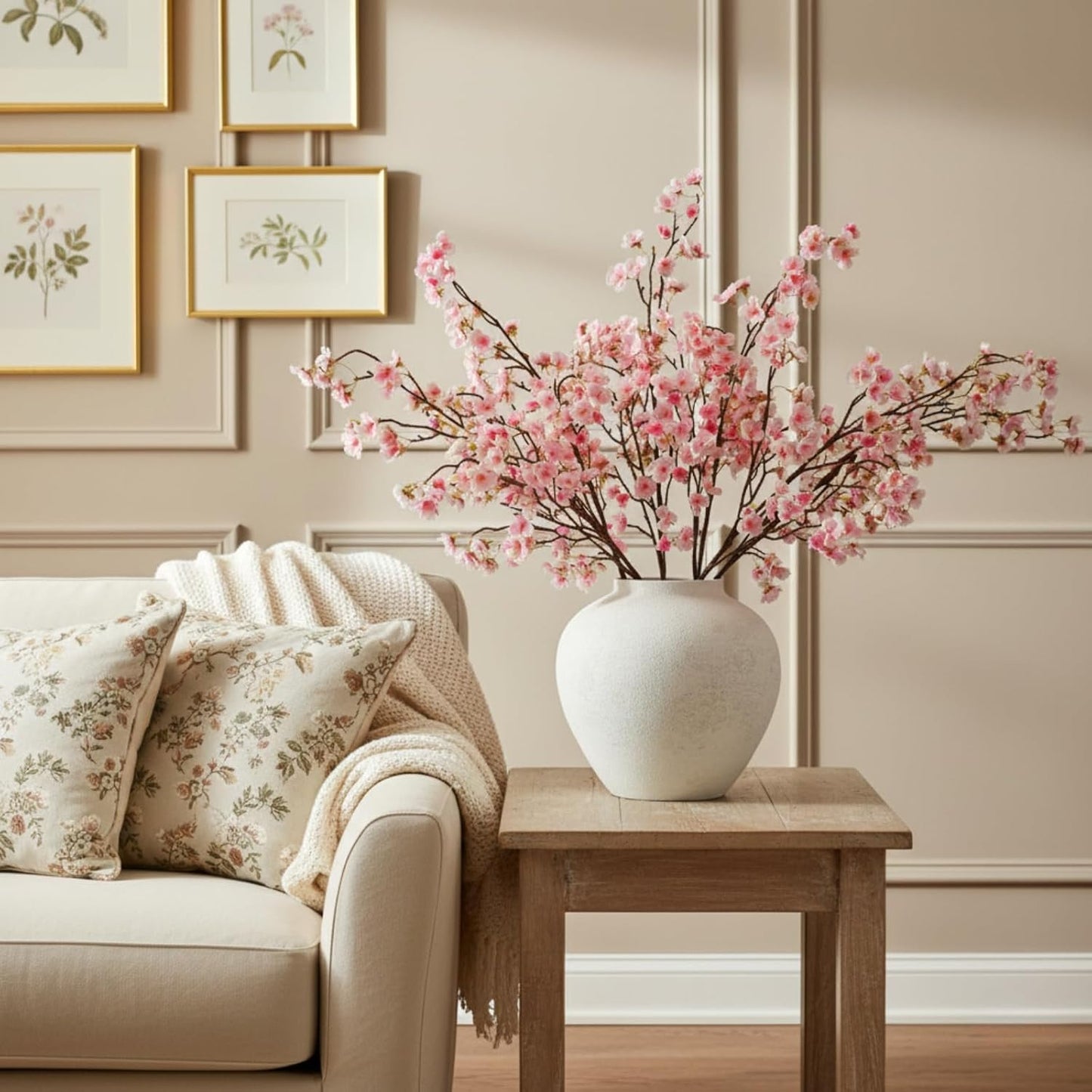 White Cherry Blossom Branches – 6 Pcs 33.5" Long Stem Artificial Flowers for Tall Vase, Premium Faux Silk Spring Decor, Realistic Fake Cherry Blossoms for Home, Wedding & Table Centerpieces