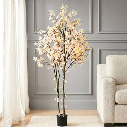 White Cherry Blossom Branches – 6 Pcs 33.5" Long Stem Artificial Flowers for Tall Vase, Premium Faux Silk Spring Decor, Realistic Fake Cherry Blossoms for Home, Wedding & Table Centerpieces