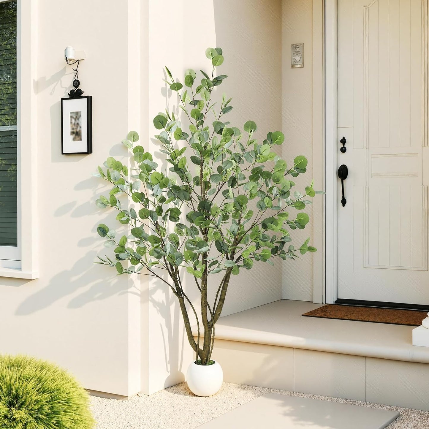 Artificial Cherry Blossom Tree 5FT, Pink Faux Floor Tree | Ball-Shaped Pot with Moss Topper, Lifelike Faux Tree for Home Office, Living Room, Bedroom, Doorway and Hallway Decor