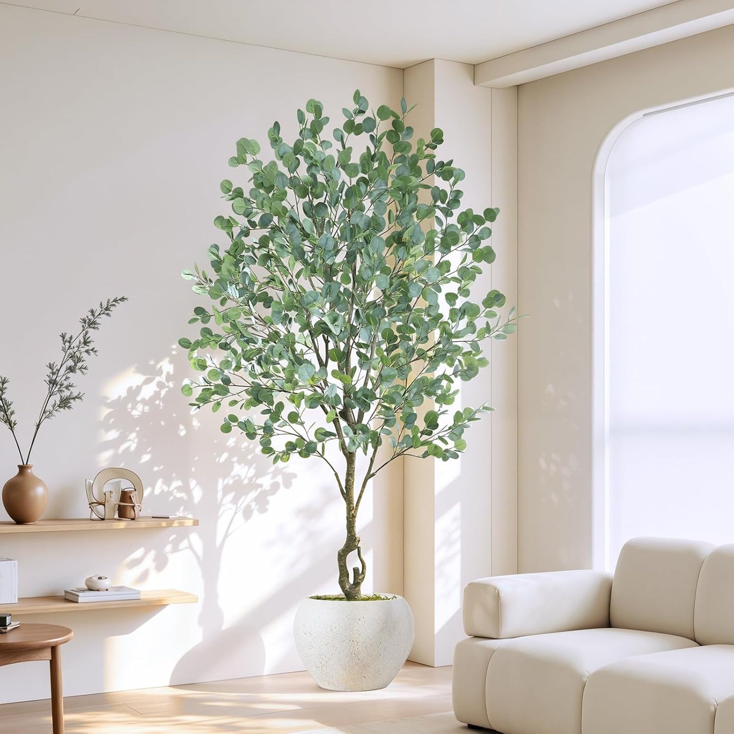 Artificial Cherry Blossom Tree 5FT, Pink Faux Floor Tree | Ball-Shaped Pot with Moss Topper, Lifelike Faux Tree for Home Office, Living Room, Bedroom, Doorway and Hallway Decor