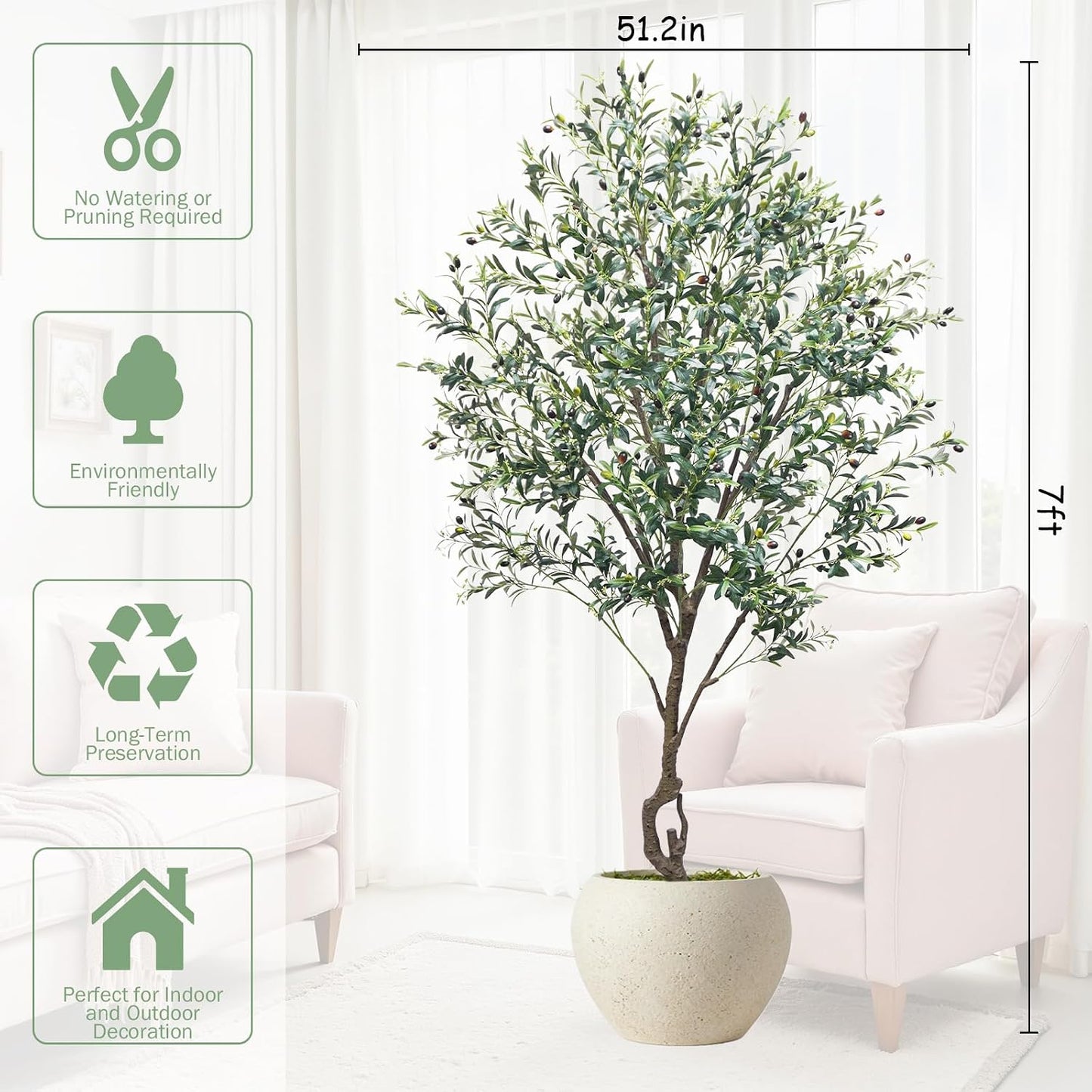 Artificial Cherry Blossom Tree 5FT, Pink Faux Floor Tree | Ball-Shaped Pot with Moss Topper, Lifelike Faux Tree for Home Office, Living Room, Bedroom, Doorway and Hallway Decor