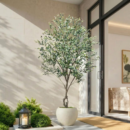 Artificial Cherry Blossom Tree 5FT, Pink Faux Floor Tree | Ball-Shaped Pot with Moss Topper, Lifelike Faux Tree for Home Office, Living Room, Bedroom, Doorway and Hallway Decor