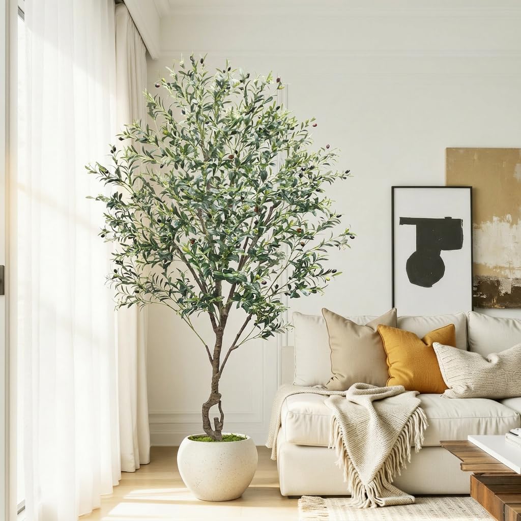 Artificial Cherry Blossom Tree 5FT, Pink Faux Floor Tree | Ball-Shaped Pot with Moss Topper, Lifelike Faux Tree for Home Office, Living Room, Bedroom, Doorway and Hallway Decor