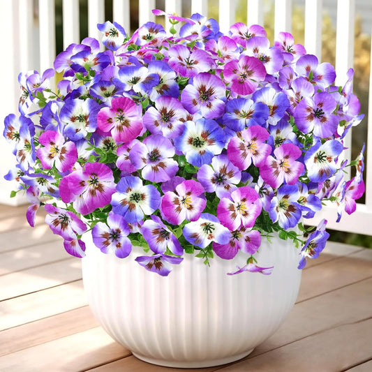 Artificial Pansies Flowers for Outdoor Faux Flower Spring Summer Decor, 12 Bundles Realistic Fake Silk Flowers Outside UV Resistant for Porch Patio Garden Home Yard Window Orchid Purple Lilac