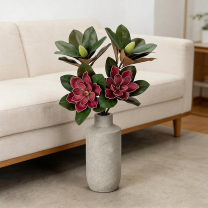 2PCS 33.5inch Artificial Magnolia Flowers with Green Magnolia Leaves and Fruit 3D Real Touch 2 Heads Long Stem Faux Magnolias Flower for Home Wedding Table Office Floral Arrangement Decoration (White)