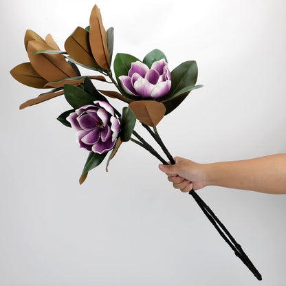 2PCS 33.5inch Artificial Magnolia Flowers with Green Magnolia Leaves and Fruit 3D Real Touch 2 Heads Long Stem Faux Magnolias Flower for Home Wedding Table Office Floral Arrangement Decoration (White)