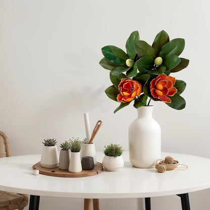 2PCS 33.5inch Artificial Magnolia Flowers with Green Magnolia Leaves and Fruit 3D Real Touch 2 Heads Long Stem Faux Magnolias Flower for Home Wedding Table Office Floral Arrangement Decoration (White)