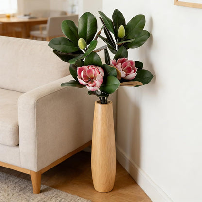2PCS 33.5inch Artificial Magnolia Flowers with Green Magnolia Leaves and Fruit 3D Real Touch 2 Heads Long Stem Faux Magnolias Flower for Home Wedding Table Office Floral Arrangement Decoration (White)