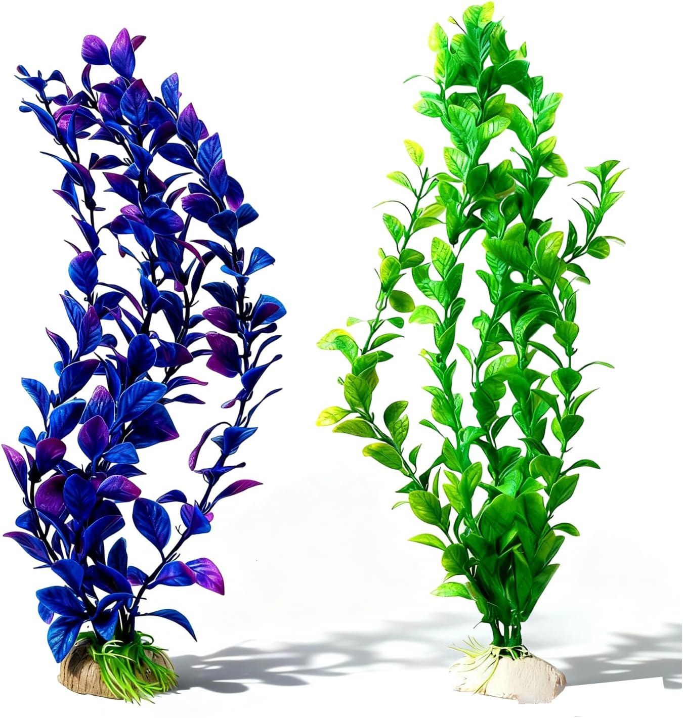 Aquarium Plants Decor,Fish Tank Plants Silk for Artificial Aquarium Plants Plastic Fake,2 Pack Fish Tank Decorations Aquarium Decorations（Green,Purple）