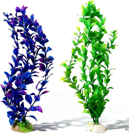 Aquarium Plants Decor,Fish Tank Plants Silk for Artificial Aquarium Plants Plastic Fake,2 Pack Fish Tank Decorations Aquarium Decorations（Green,Purple）