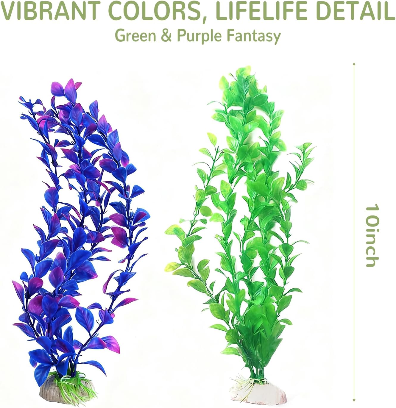 Aquarium Plants Decor,Fish Tank Plants Silk for Artificial Aquarium Plants Plastic Fake,2 Pack Fish Tank Decorations Aquarium Decorations（Green,Purple）