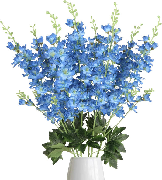 8PCS Dusty Blue Delphinium Artificial Flowers 33.5'' Faux Delphinium Stems Larkspur Silk Flowers for Wedding Table Centerpieces Home Garden Decor(Dusty Blue)