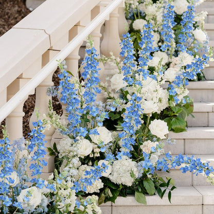 8PCS Dusty Blue Delphinium Artificial Flowers 33.5'' Faux Delphinium Stems Larkspur Silk Flowers for Wedding Table Centerpieces Home Garden Decor(Dusty Blue)
