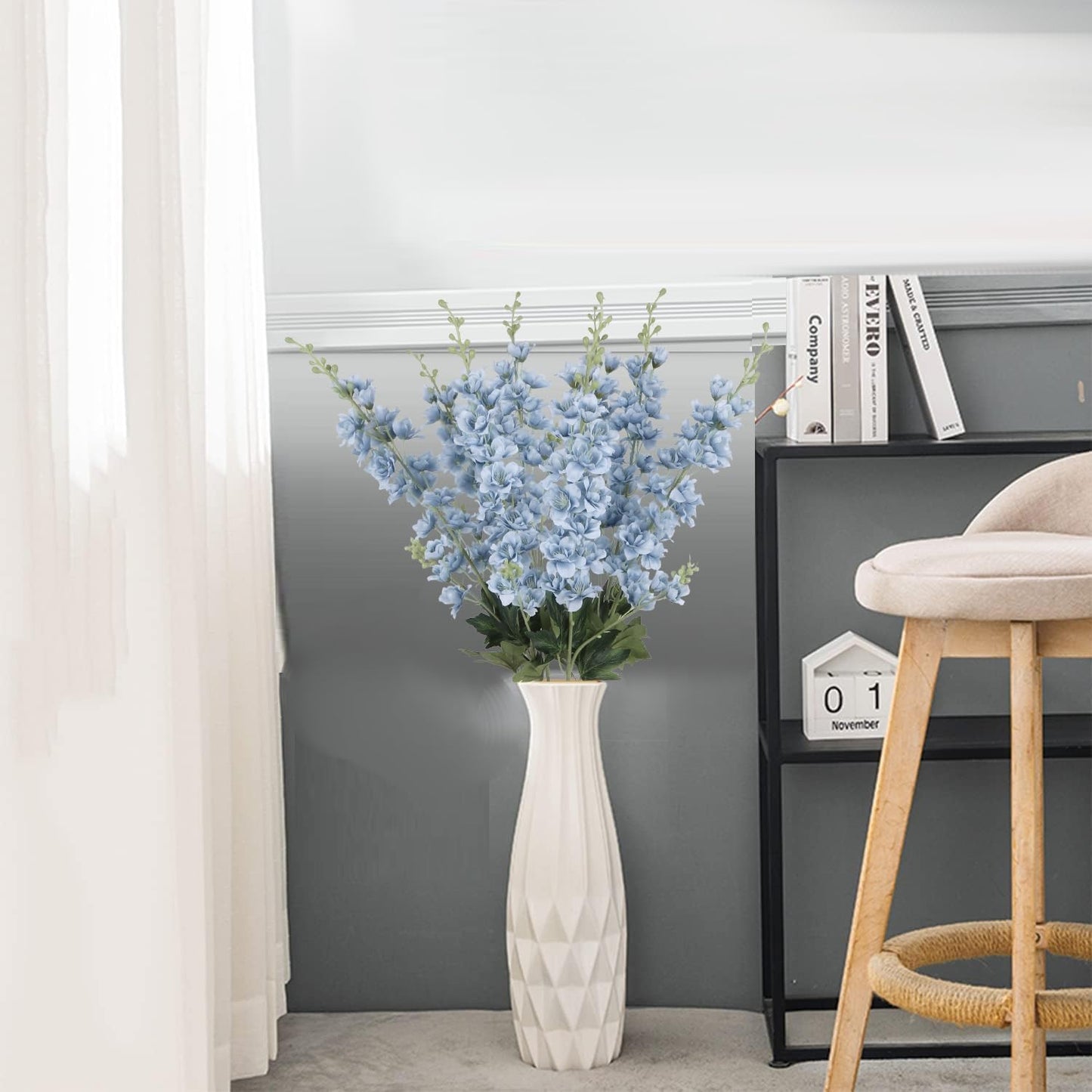 8PCS Dusty Blue Delphinium Artificial Flowers 33.5'' Faux Delphinium Stems Larkspur Silk Flowers for Wedding Table Centerpieces Home Garden Decor(Dusty Blue)