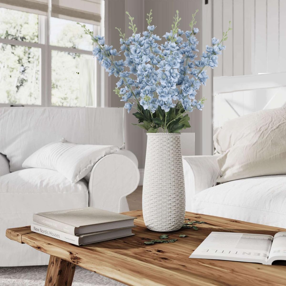 8PCS Dusty Blue Delphinium Artificial Flowers 33.5'' Faux Delphinium Stems Larkspur Silk Flowers for Wedding Table Centerpieces Home Garden Decor(Dusty Blue)