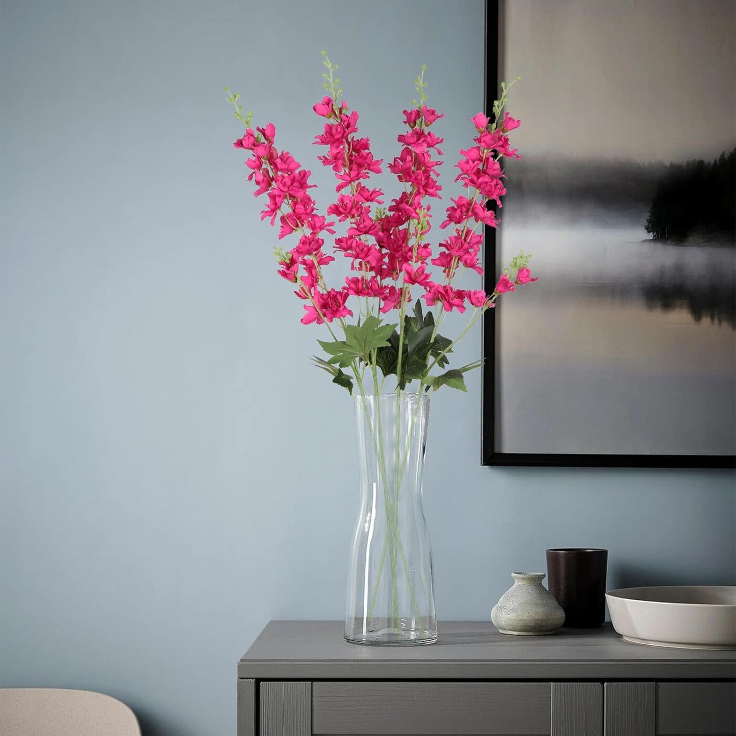 8PCS Dusty Blue Delphinium Artificial Flowers 33.5'' Faux Delphinium Stems Larkspur Silk Flowers for Wedding Table Centerpieces Home Garden Decor(Dusty Blue)