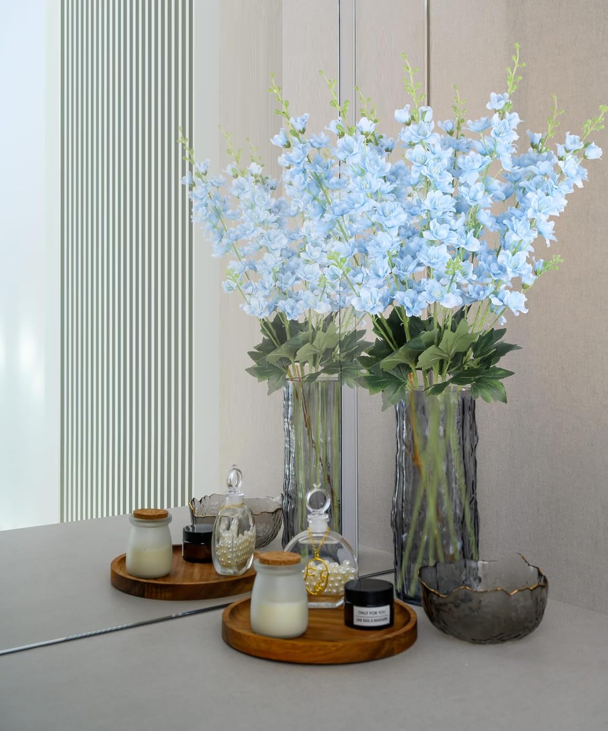 8PCS Dusty Blue Delphinium Artificial Flowers 33.5'' Faux Delphinium Stems Larkspur Silk Flowers for Wedding Table Centerpieces Home Garden Decor(Dusty Blue)