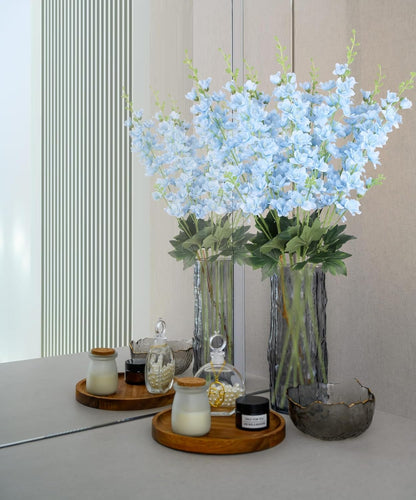 8PCS Dusty Blue Delphinium Artificial Flowers 33.5'' Faux Delphinium Stems Larkspur Silk Flowers for Wedding Table Centerpieces Home Garden Decor(Dusty Blue)