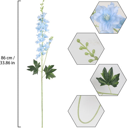 8PCS Dusty Blue Delphinium Artificial Flowers 33.5'' Faux Delphinium Stems Larkspur Silk Flowers for Wedding Table Centerpieces Home Garden Decor(Dusty Blue)