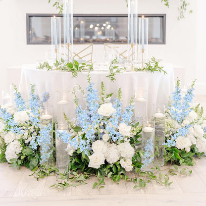8PCS Dusty Blue Delphinium Artificial Flowers 33.5'' Faux Delphinium Stems Larkspur Silk Flowers for Wedding Table Centerpieces Home Garden Decor(Dusty Blue)