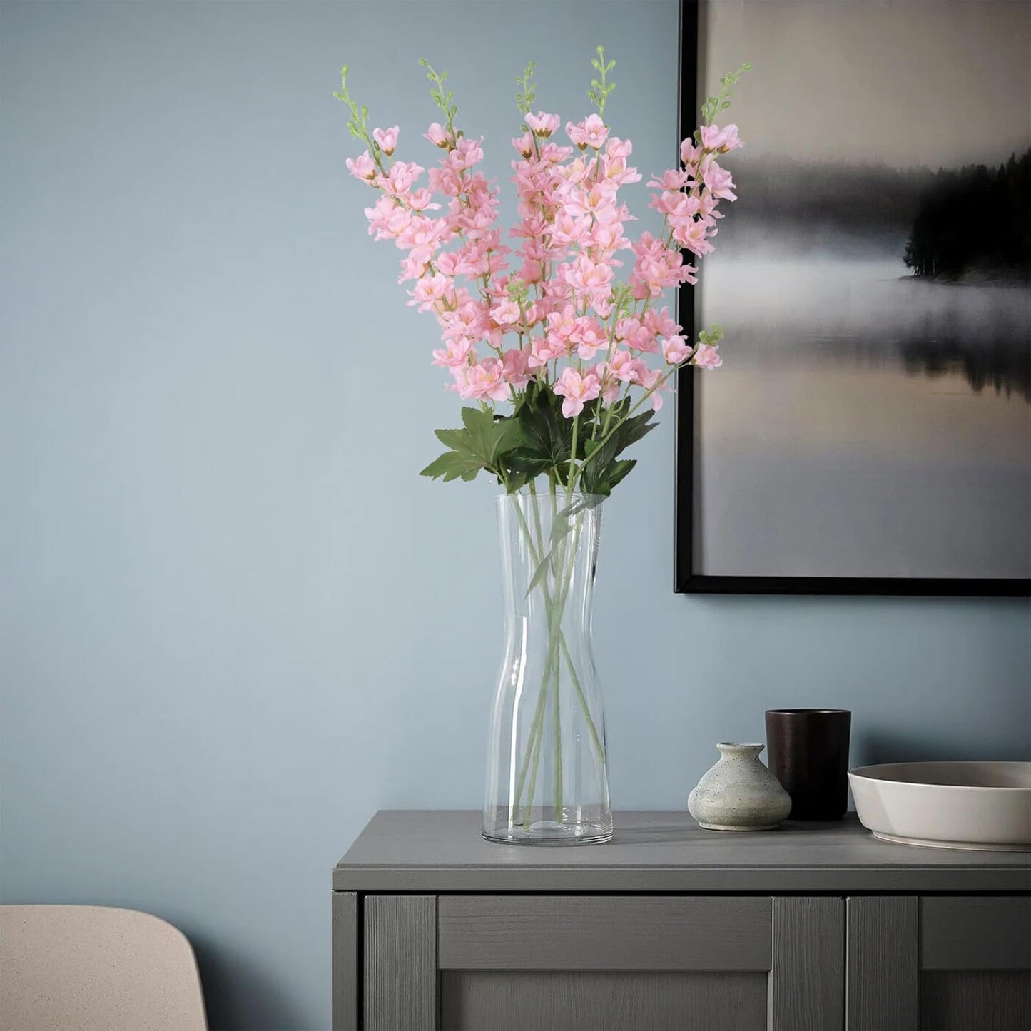 8PCS Dusty Blue Delphinium Artificial Flowers 33.5'' Faux Delphinium Stems Larkspur Silk Flowers for Wedding Table Centerpieces Home Garden Decor(Dusty Blue)