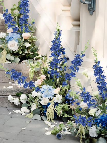 8PCS Dusty Blue Delphinium Artificial Flowers 33.5'' Faux Delphinium Stems Larkspur Silk Flowers for Wedding Table Centerpieces Home Garden Decor(Dusty Blue)
