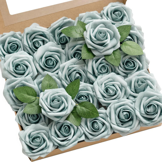 Artificial Flowers 25Pcs Walnut Brown Roses Decor w/Stems,3" DIY Foam Floral for Wedding Bouquet/Centerpieces, Outdoors Party Backdrop, Room/Table, and Garden/Pot Decorations - Colors B