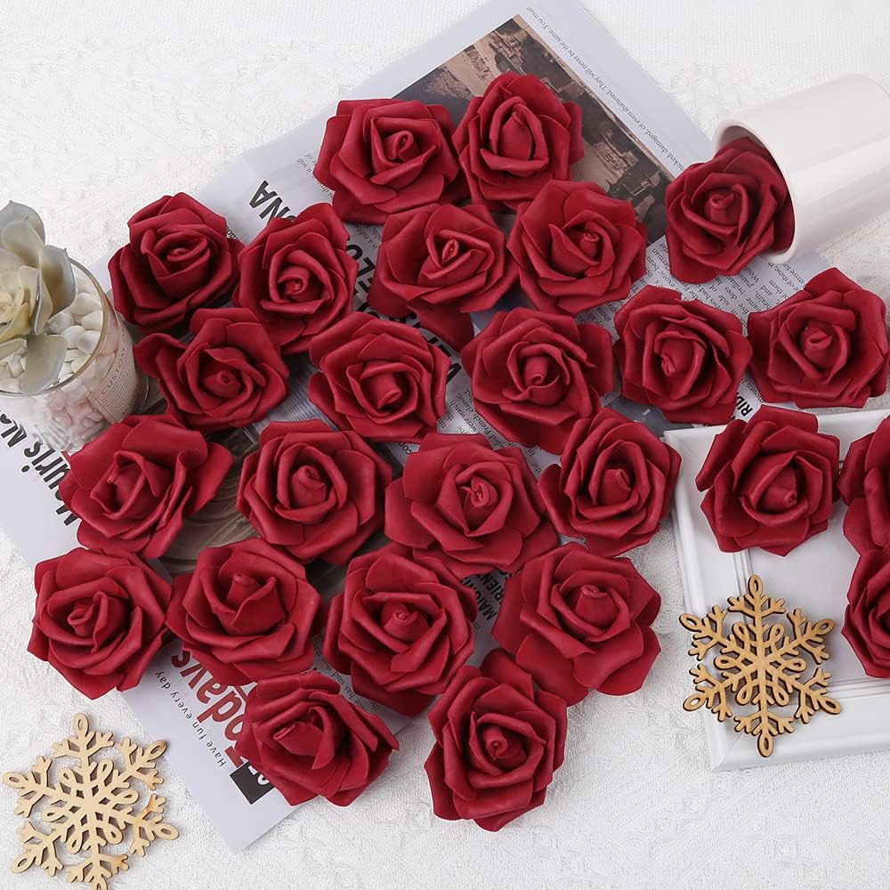 100Pcs Artificial Foam Roses Flowers Heads, 3in Stemless Lilac Foam Fake Flowers Bulk for Crafts, Wall Decorations, DIY Wedding Receptions, Bridal Shower, Faux Bouquets, Party Home Decor(Lilac)