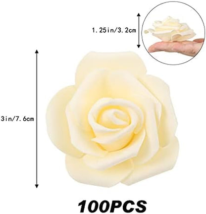 100Pcs Artificial Foam Roses Flowers Heads, 3in Stemless Lilac Foam Fake Flowers Bulk for Crafts, Wall Decorations, DIY Wedding Receptions, Bridal Shower, Faux Bouquets, Party Home Decor(Lilac)