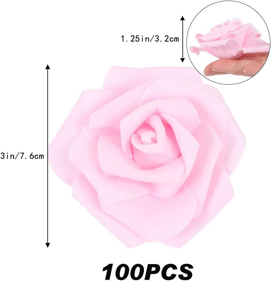 100Pcs Artificial Foam Roses Flowers Heads, 3in Stemless Lilac Foam Fake Flowers Bulk for Crafts, Wall Decorations, DIY Wedding Receptions, Bridal Shower, Faux Bouquets, Party Home Decor(Lilac)