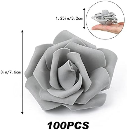 100Pcs Artificial Foam Roses Flowers Heads, 3in Stemless Lilac Foam Fake Flowers Bulk for Crafts, Wall Decorations, DIY Wedding Receptions, Bridal Shower, Faux Bouquets, Party Home Decor(Lilac)