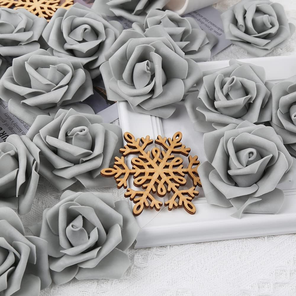 100Pcs Artificial Foam Roses Flowers Heads, 3in Stemless Lilac Foam Fake Flowers Bulk for Crafts, Wall Decorations, DIY Wedding Receptions, Bridal Shower, Faux Bouquets, Party Home Decor(Lilac)