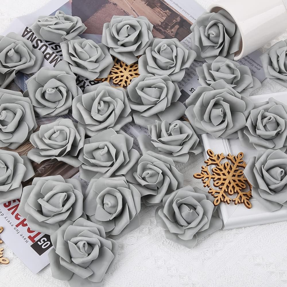 100Pcs Artificial Foam Roses Flowers Heads, 3in Stemless Lilac Foam Fake Flowers Bulk for Crafts, Wall Decorations, DIY Wedding Receptions, Bridal Shower, Faux Bouquets, Party Home Decor(Lilac)