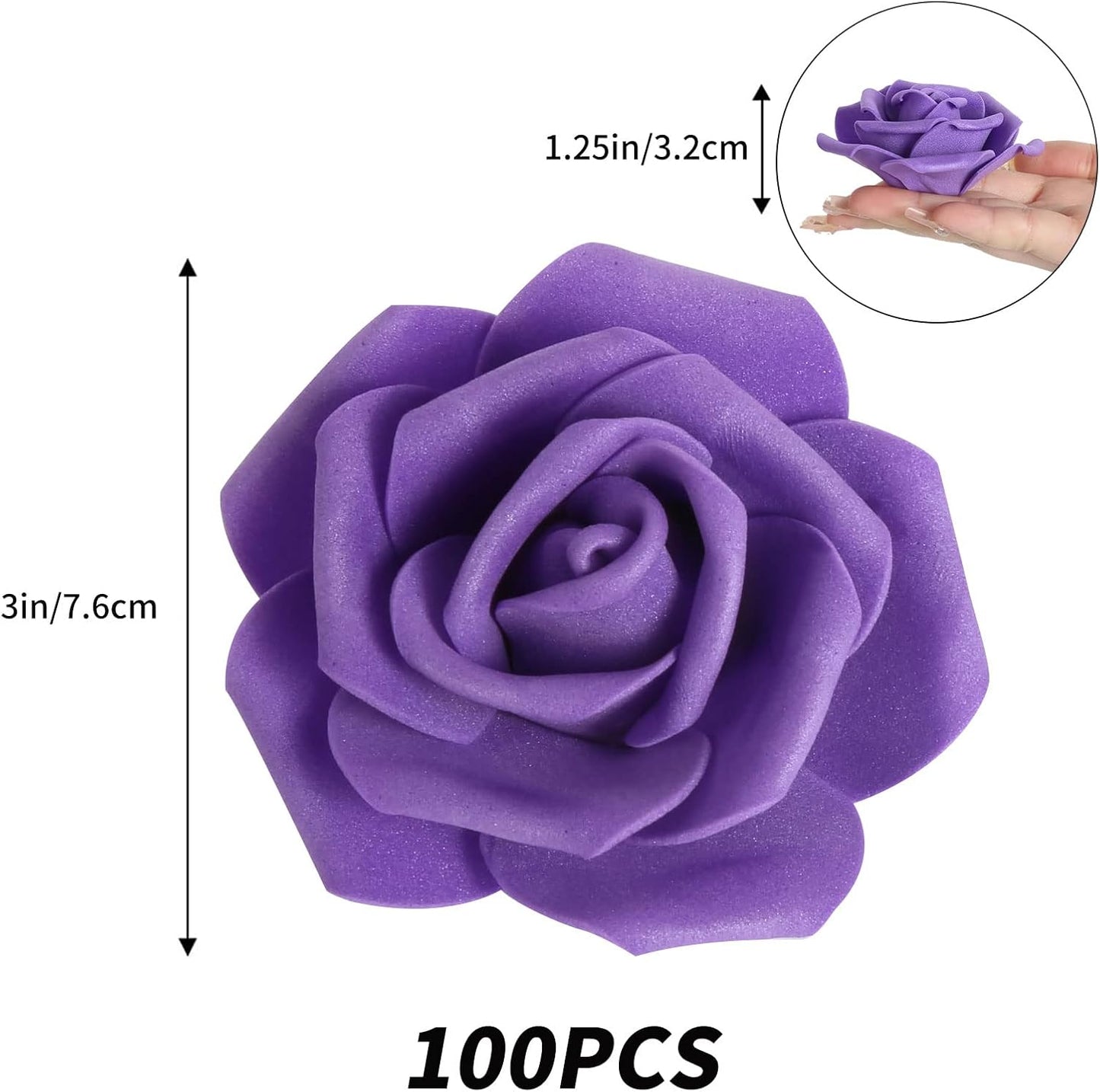 100Pcs Artificial Foam Roses Flowers Heads, 3in Stemless Lilac Foam Fake Flowers Bulk for Crafts, Wall Decorations, DIY Wedding Receptions, Bridal Shower, Faux Bouquets, Party Home Decor(Lilac)
