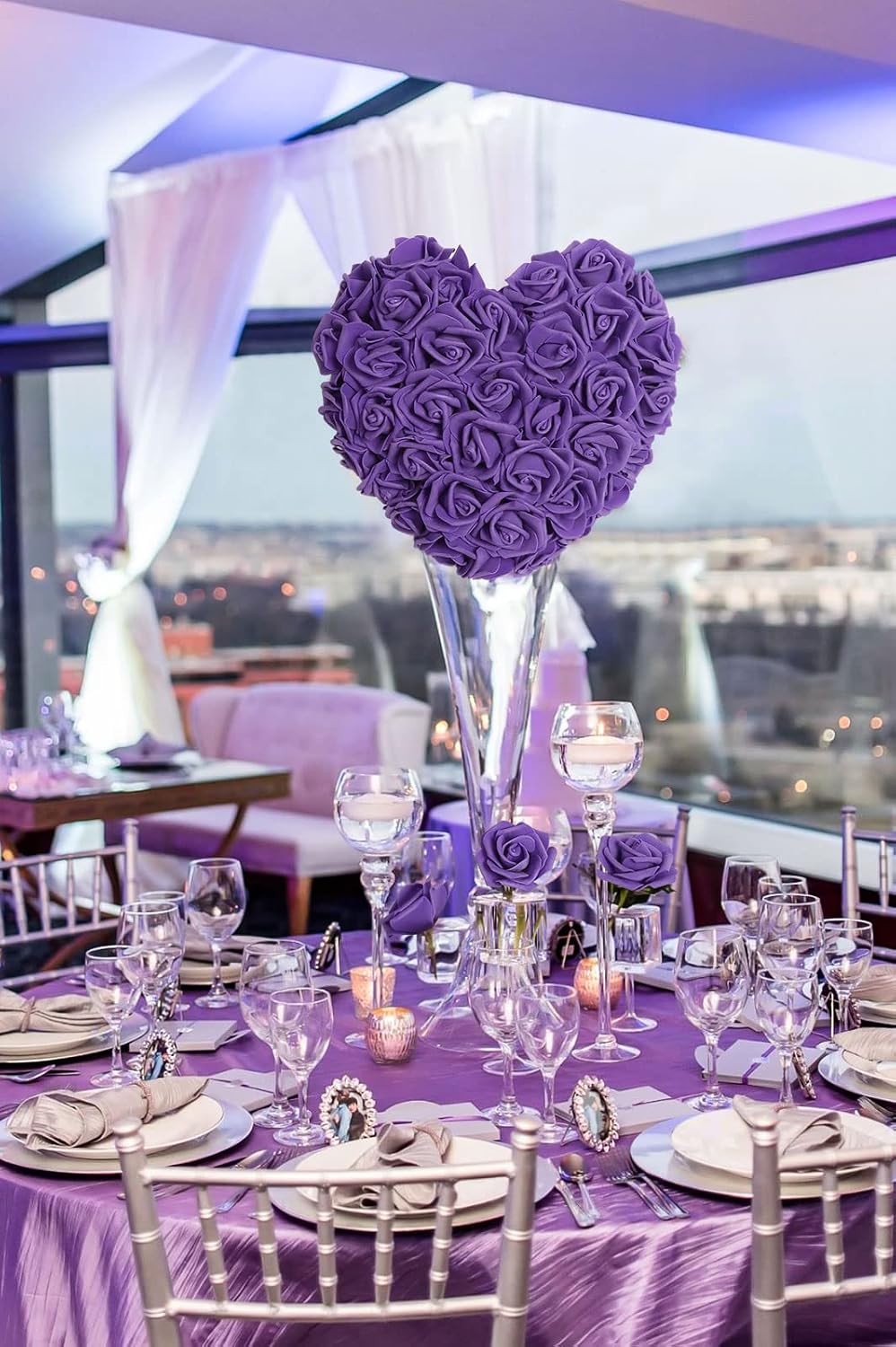 100Pcs Artificial Foam Roses Flowers Heads, 3in Stemless Lilac Foam Fake Flowers Bulk for Crafts, Wall Decorations, DIY Wedding Receptions, Bridal Shower, Faux Bouquets, Party Home Decor(Lilac)