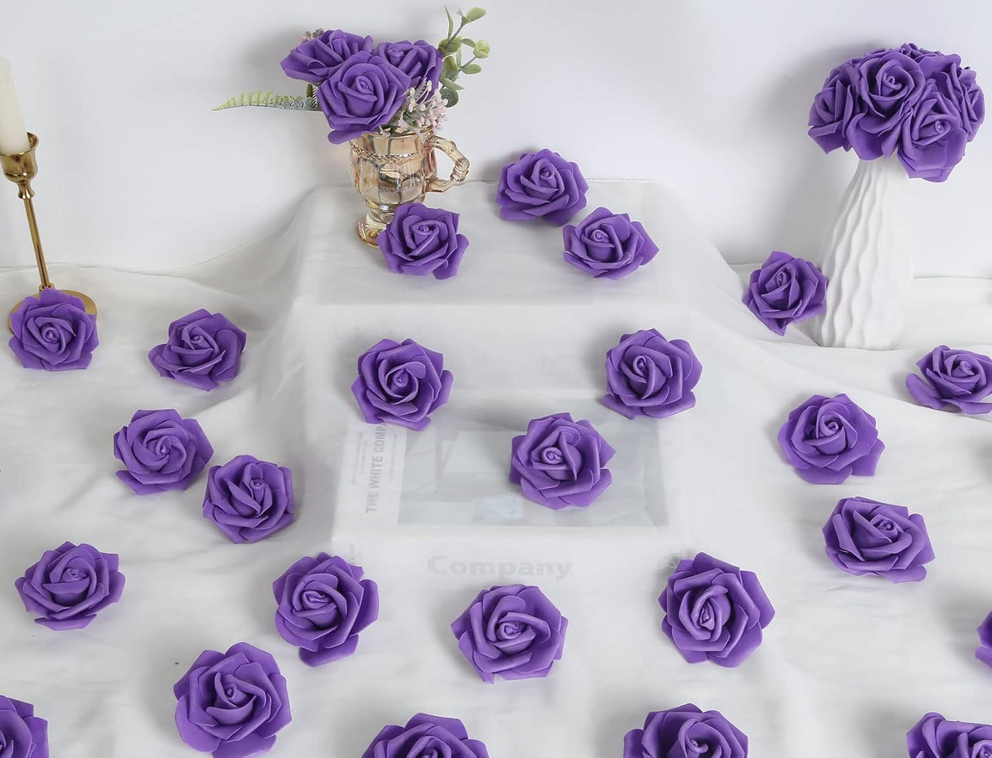 100Pcs Artificial Foam Roses Flowers Heads, 3in Stemless Lilac Foam Fake Flowers Bulk for Crafts, Wall Decorations, DIY Wedding Receptions, Bridal Shower, Faux Bouquets, Party Home Decor(Lilac)