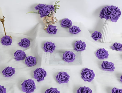 100Pcs Artificial Foam Roses Flowers Heads, 3in Stemless Lilac Foam Fake Flowers Bulk for Crafts, Wall Decorations, DIY Wedding Receptions, Bridal Shower, Faux Bouquets, Party Home Decor(Lilac)
