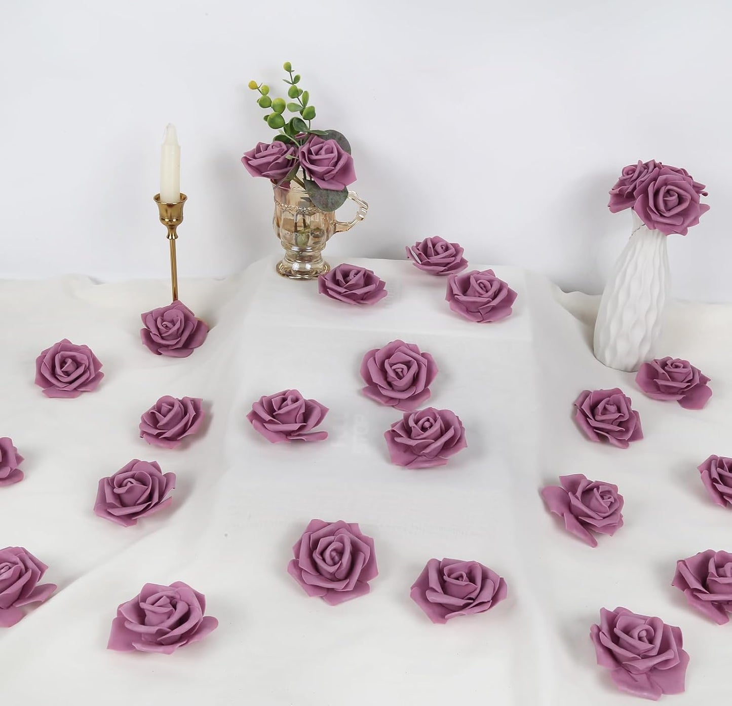 100Pcs Artificial Foam Roses Flowers Heads, 3in Stemless Lilac Foam Fake Flowers Bulk for Crafts, Wall Decorations, DIY Wedding Receptions, Bridal Shower, Faux Bouquets, Party Home Decor(Lilac)