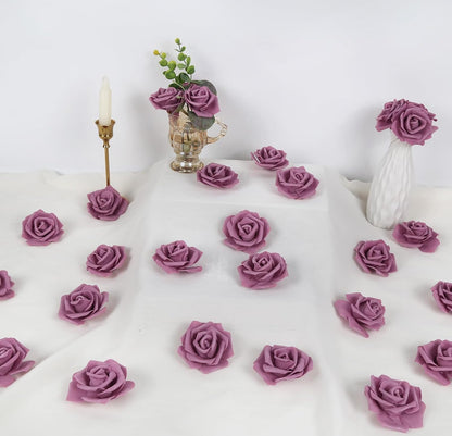 100Pcs Artificial Foam Roses Flowers Heads, 3in Stemless Lilac Foam Fake Flowers Bulk for Crafts, Wall Decorations, DIY Wedding Receptions, Bridal Shower, Faux Bouquets, Party Home Decor(Lilac)