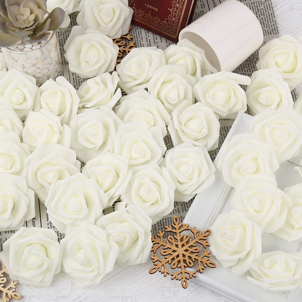 100Pcs Artificial Foam Roses Flowers Heads, 3in Stemless Lilac Foam Fake Flowers Bulk for Crafts, Wall Decorations, DIY Wedding Receptions, Bridal Shower, Faux Bouquets, Party Home Decor(Lilac)