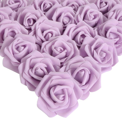 100Pcs Artificial Foam Roses Flowers Heads, 3in Stemless Lilac Foam Fake Flowers Bulk for Crafts, Wall Decorations, DIY Wedding Receptions, Bridal Shower, Faux Bouquets, Party Home Decor(Lilac)