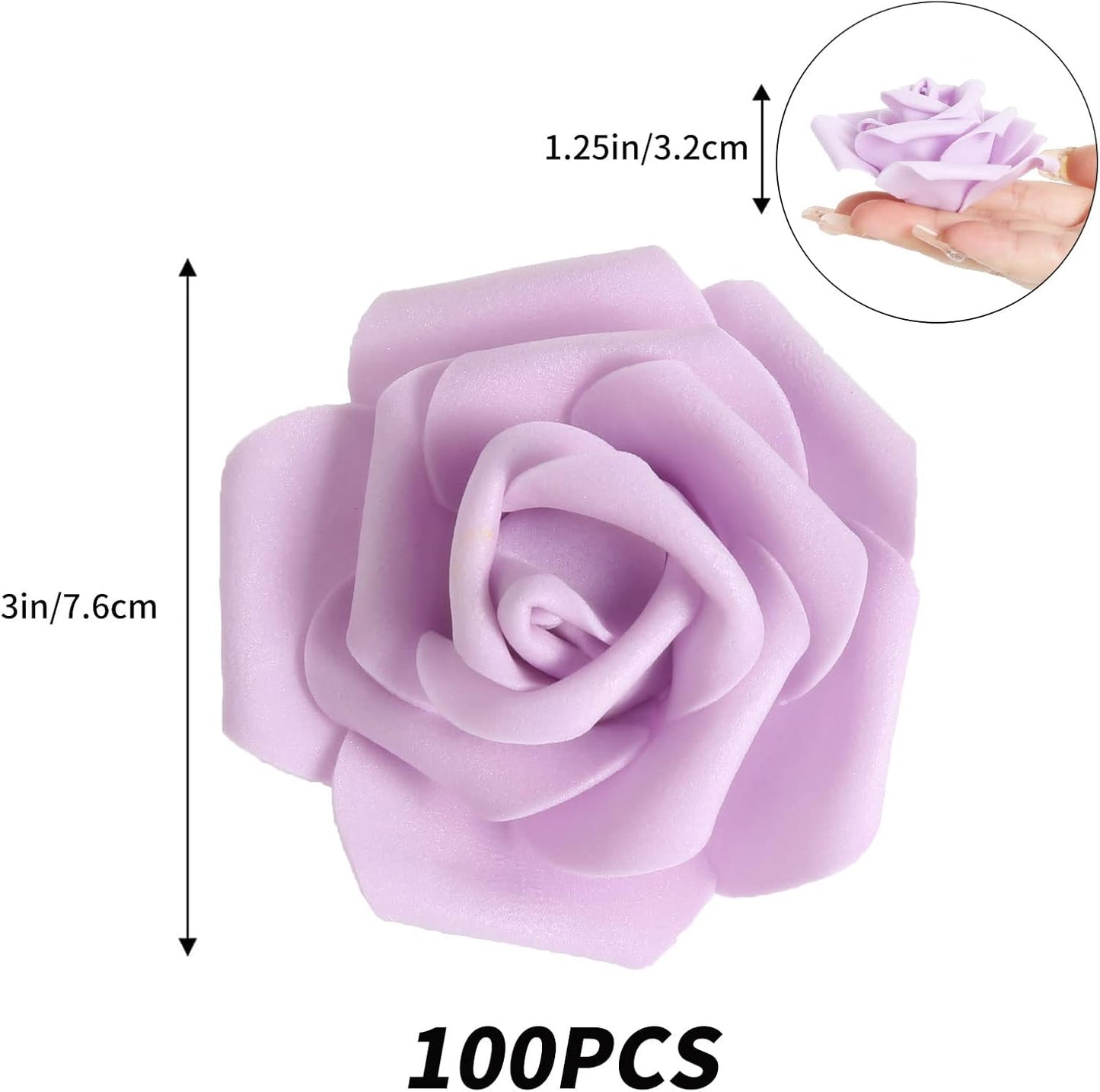 100Pcs Artificial Foam Roses Flowers Heads, 3in Stemless Lilac Foam Fake Flowers Bulk for Crafts, Wall Decorations, DIY Wedding Receptions, Bridal Shower, Faux Bouquets, Party Home Decor(Lilac)